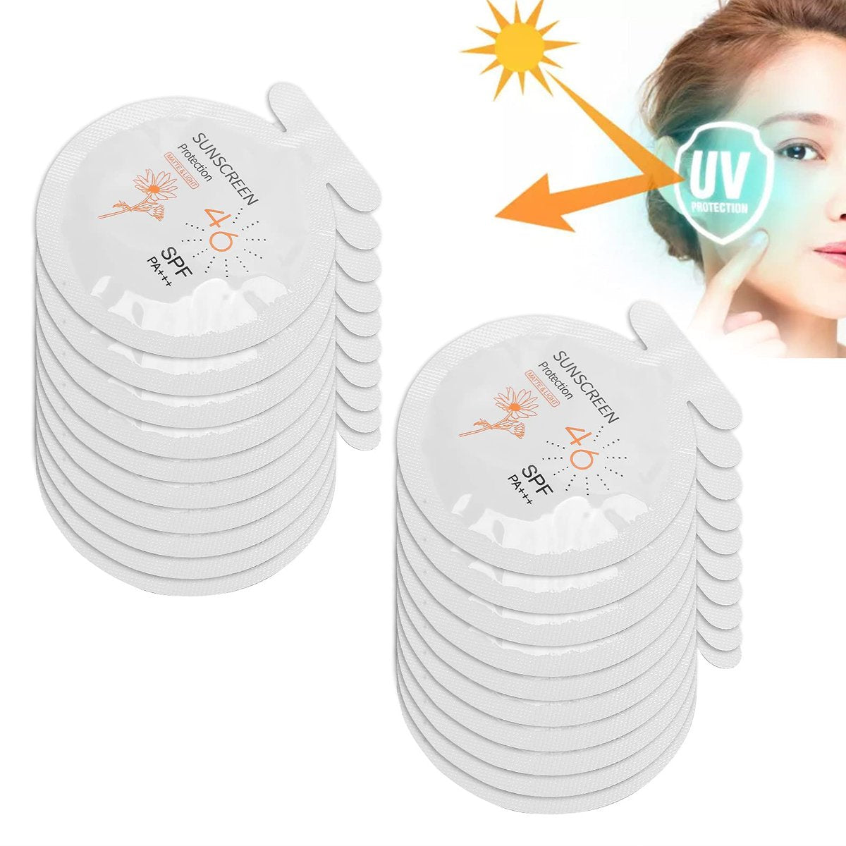 Gegong Sonnencreme SPF46 PA+++, 20er-Pack Feuchtigkeitsspendender Sonnenschutz, 3ml Gesichts- und Körpersonnenmilch, Wasserbeständig für Sport & Alltag