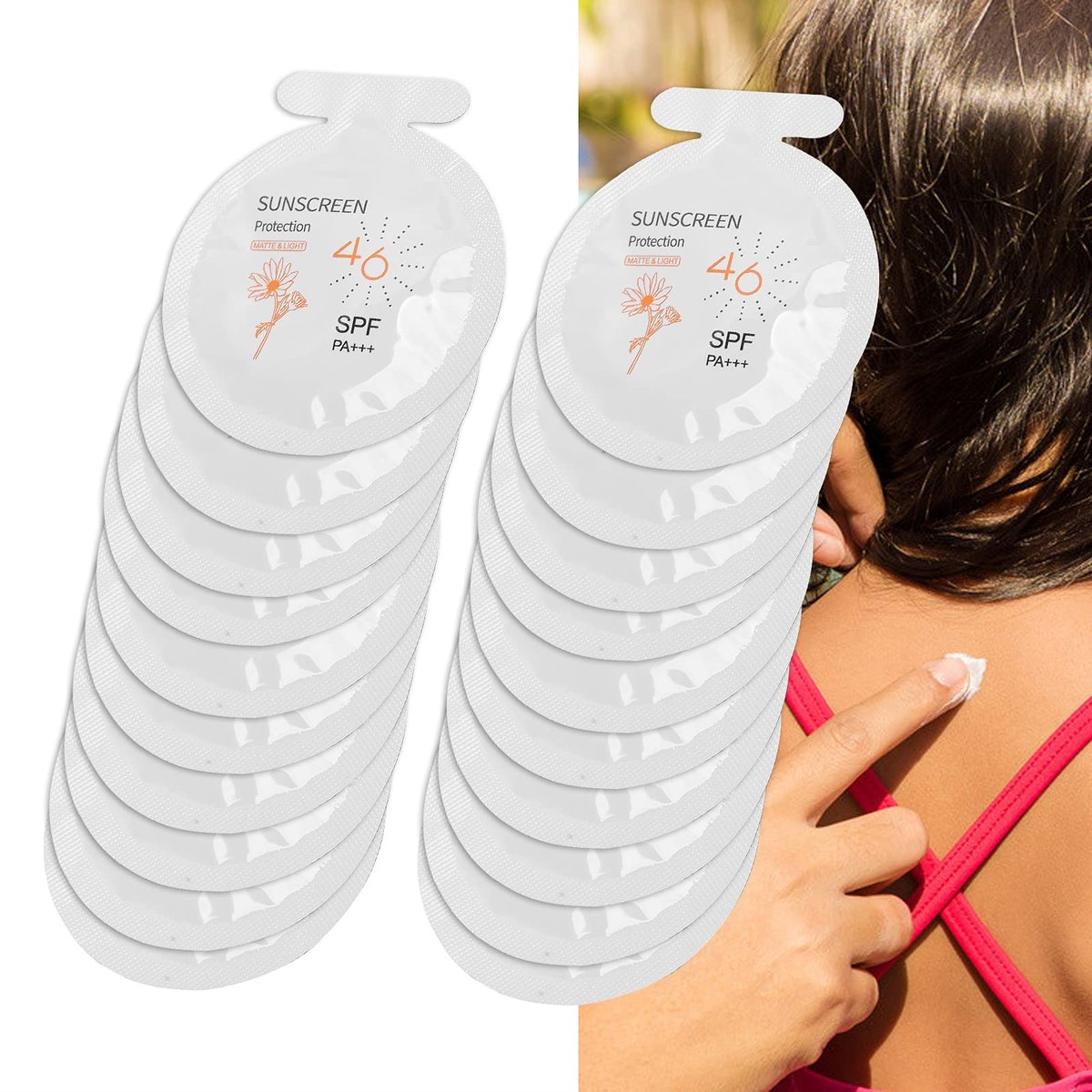 Gegong Sonnencreme SPF46 PA+++, 20er-Pack Feuchtigkeitsspendender Sonnenschutz, 3ml Gesichts- und Körpersonnenmilch, Wasserbeständig für Sport & Alltag