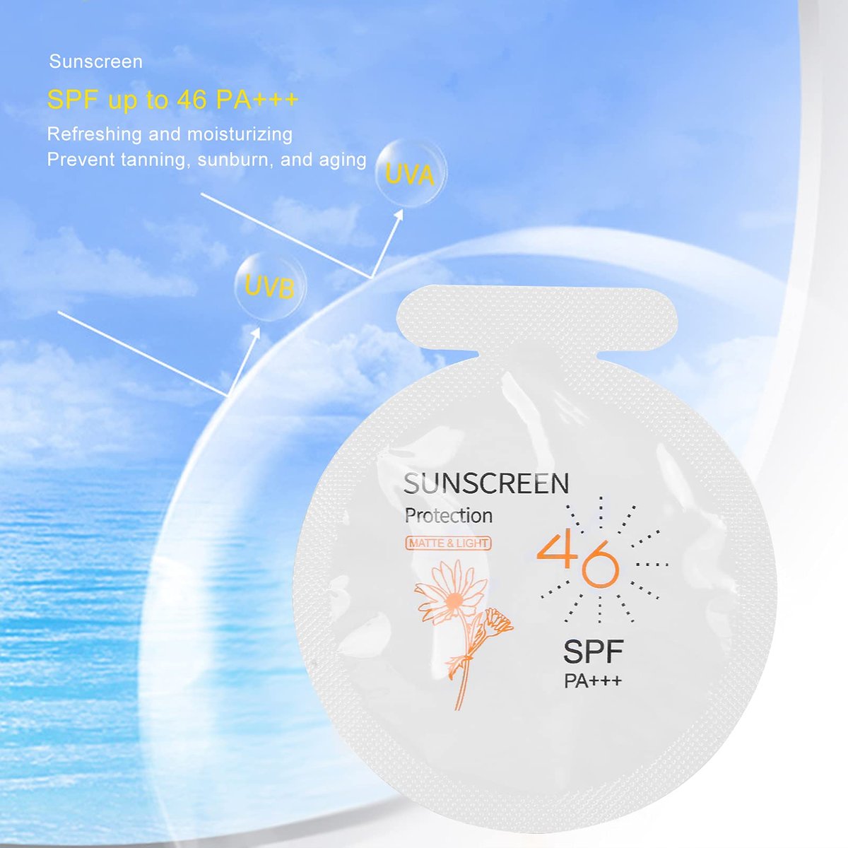 Gegong Sonnencreme SPF46 PA+++, 20er-Pack Feuchtigkeitsspendender Sonnenschutz, 3ml Gesichts- und Körpersonnenmilch, Wasserbeständig für Sport & Alltag