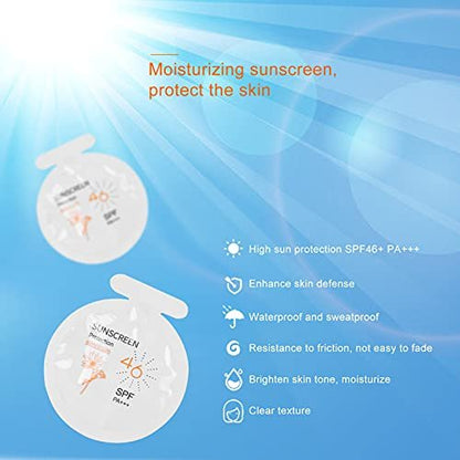 Gegong Sonnencreme SPF46 PA+++, 20er-Pack Feuchtigkeitsspendender Sonnenschutz, 3ml Gesichts- und Körpersonnenmilch, Wasserbeständig für Sport & Alltag