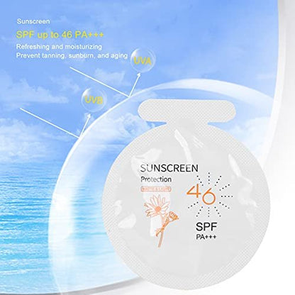 Gegong Sonnencreme SPF46 PA+++, 20er-Pack Feuchtigkeitsspendender Sonnenschutz, 3ml Gesichts- und Körpersonnenmilch, Wasserbeständig für Sport & Alltag