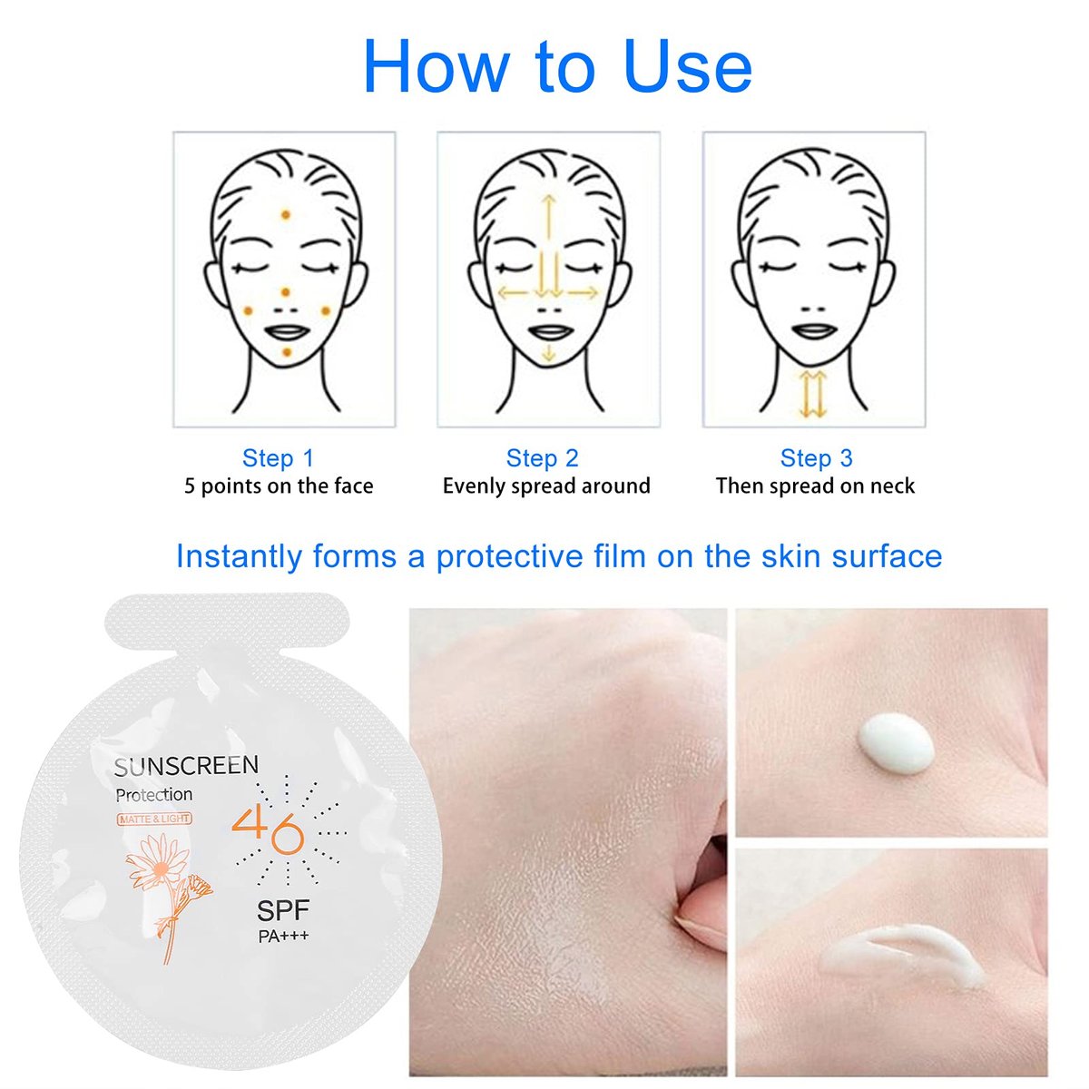 Gegong Sonnencreme SPF46 PA+++, 20er-Pack Feuchtigkeitsspendender Sonnenschutz, 3ml Gesichts- und Körpersonnenmilch, Wasserbeständig für Sport & Alltag