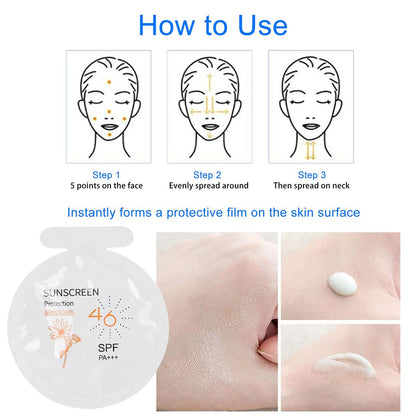Gegong Sonnencreme SPF46 PA+++, 20er-Pack Feuchtigkeitsspendender Sonnenschutz, 3ml Gesichts- und Körpersonnenmilch, Wasserbeständig für Sport & Alltag
