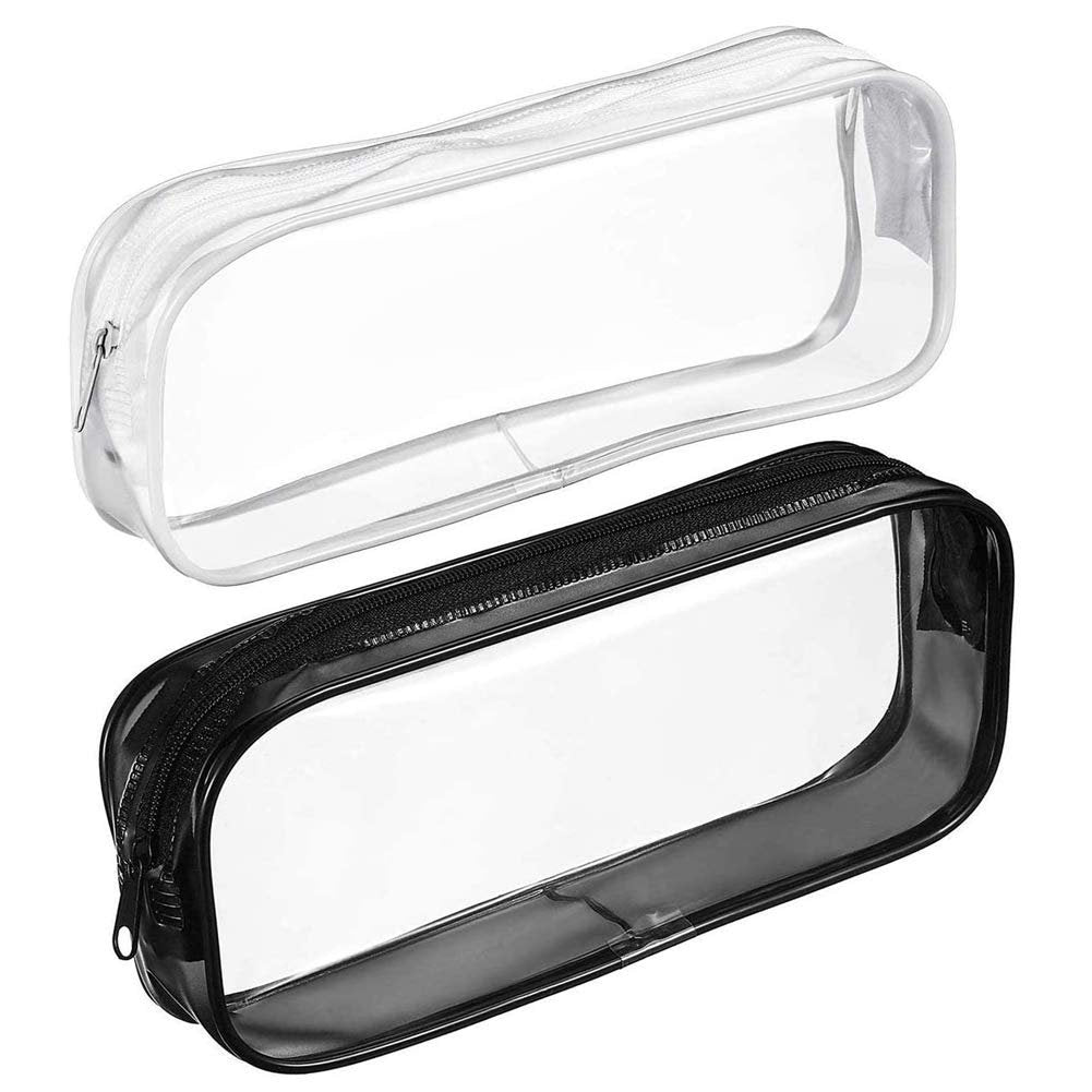 BlingKingdom 2er-Set Klarsicht-PVC-Reißverschluss-Stiftetui, Kosmetiktasche, Schreibwaren, Reisegepäck, Make-up-Tasche (Schwarz und Weiß)