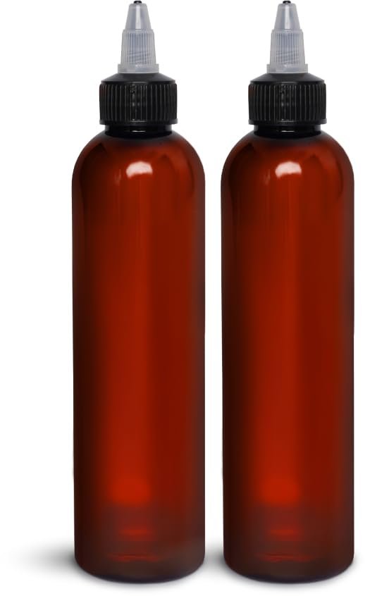 BRIGHTFROM Twist Top Applikatorflaschen, 8 oz, Quetschflaschen aus leerem Kunststoff, schwarze Düse, BPA-frei, PET, nachfüllbar, Öffnen/Schließen Düse - Mehrzweck (Bernstein)