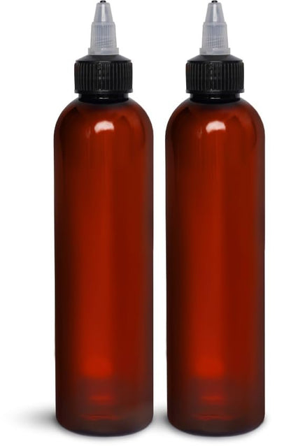 BRIGHTFROM Twist Top Applikatorflaschen, 8 oz, Quetschflaschen aus leerem Kunststoff, schwarze Düse, BPA-frei, PET, nachfüllbar, Öffnen/Schließen Düse - Mehrzweck (Bernstein)