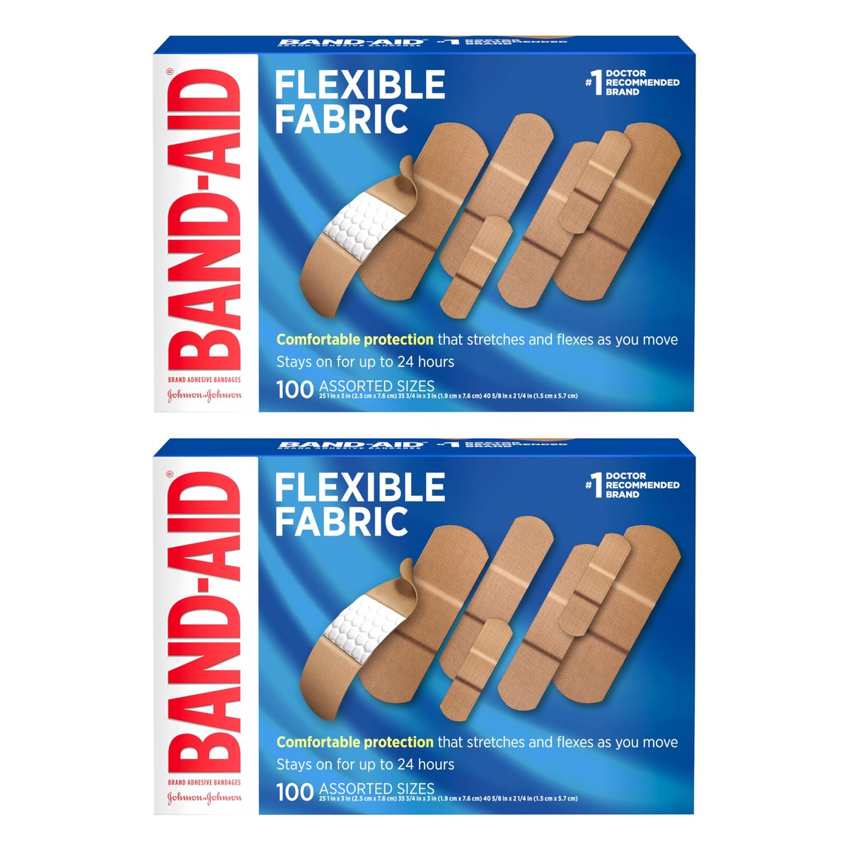 BAND-AID Brand Flexible Fabric Pflaster mit Memory-Weave-Gewebe, Quilt-Aid-Komfortpolster & schmerzfreiem Pad; Wundversorgung für kleine Schnitte, Schürfwunden & Wunden, verschiedene Größen, 2 x 100 Stück