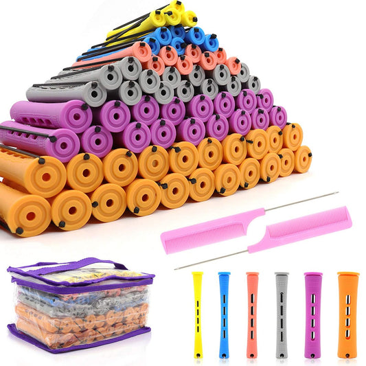 120 Stück Lockenwickler Set, 6 Größen Plastik Kaltwellwickler, Hitzefreie Lockenwickler mit Stielkamm für lange kurze glatte lockige Naturhaar DIY Friseur Styling Werkzeuge