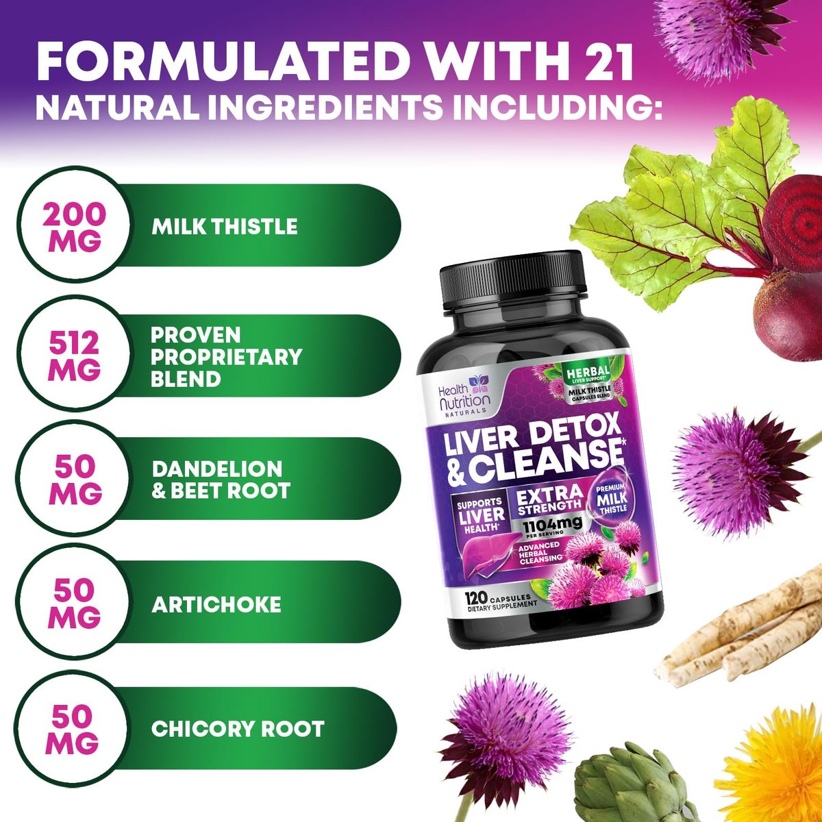 Sanfte Leberreinigung Entgiftung & Reparatur Formel - Fortschrittliches Leberunterstützungspräparat mit Silymarin Mariendistel, Löwenzahnwurzel, Artischockenextrakt, Kurkuma, Cholin & Rote Bete - 120 vegane Kapseln