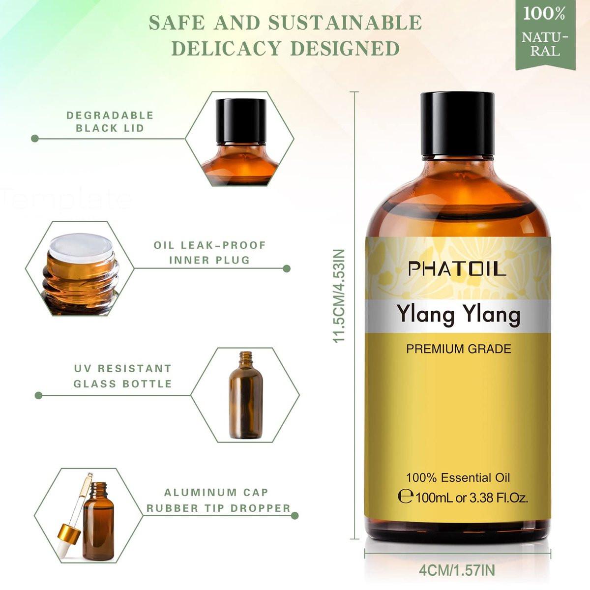 PHATOIL 100ml Ylang-Ylang-Öl – Reines ätherisches Öl für Diffuser, Luftbefeuchter, Seifen- und Kerzenherstellung (3,38 fl.oz)