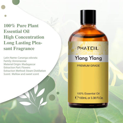 PHATOIL 100ml Ylang-Ylang-Öl – Reines ätherisches Öl für Diffuser, Luftbefeuchter, Seifen- und Kerzenherstellung (3,38 fl.oz)