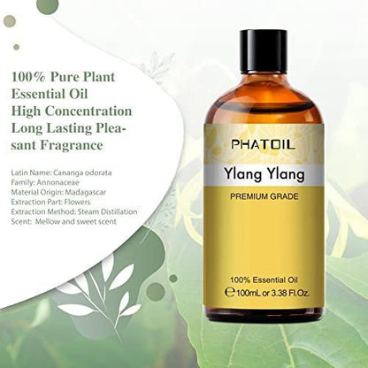 PHATOIL 100ml Ylang-Ylang-Öl – Reines ätherisches Öl für Diffuser, Luftbefeuchter, Seifen- und Kerzenherstellung (3,38 fl.oz)