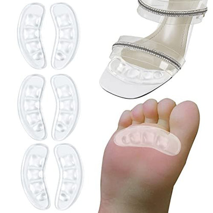GQTJP Metatarsal Pads, Ball of Foot Cushions für Absätze – Rutschfeste Fußpolster zur Schmerzlinderung den ganzen Tag, Zehenpads für Schuhe, Fersenpolster gegen Vorrutschen (Transparent, 3 Paare)