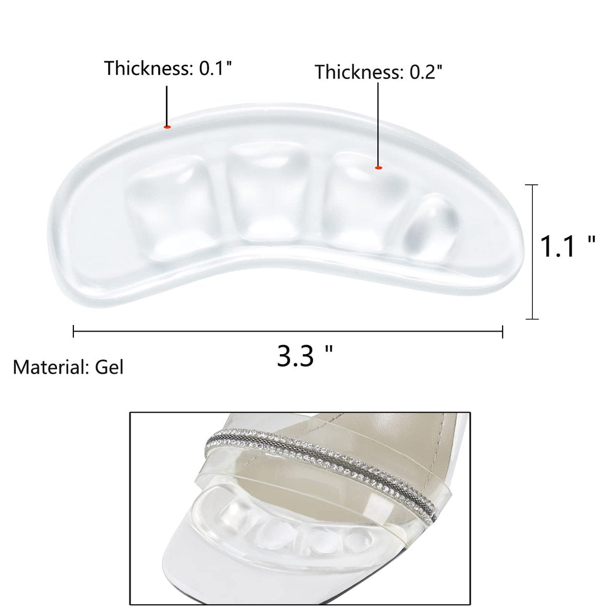 GQTJP Metatarsal Pads, Ball of Foot Cushions für Absätze – Rutschfeste Fußpolster zur Schmerzlinderung den ganzen Tag, Zehenpads für Schuhe, Fersenpolster gegen Vorrutschen (Transparent, 3 Paare)