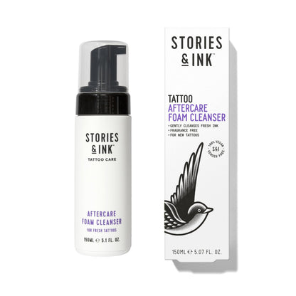 Stories & Ink Tattoo Care Aftercare Foam Reiniger für frische Tattoos – Sanfte, sulfatfreie Tätowierseife, beruhigende tägliche Reinigung für neue Tinte, duftfrei, 150 ml