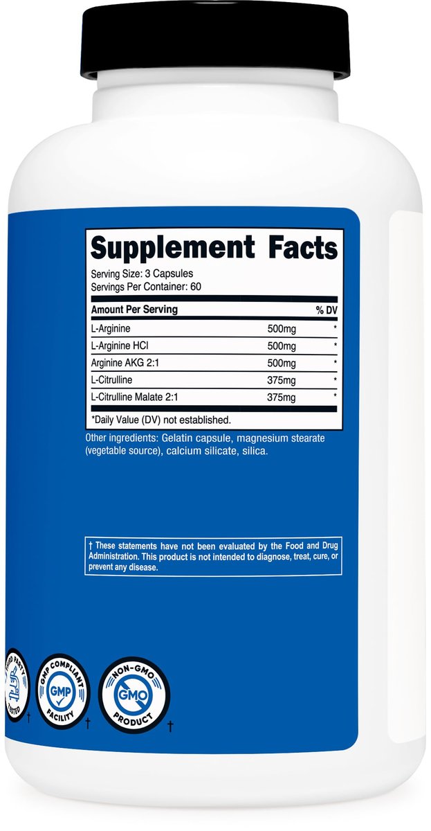 Nutricost Stickstoffmonoxid-Booster 2250mg, 180 Kapseln - 750mg pro Kapsel, 60 Portionen - Glutenfrei und Nicht-GVO