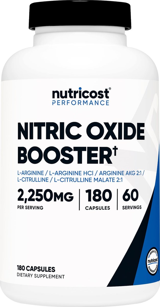 Nutricost Stickstoffmonoxid-Booster 2250mg, 180 Kapseln - 750mg pro Kapsel, 60 Portionen - Glutenfrei und Nicht-GVO