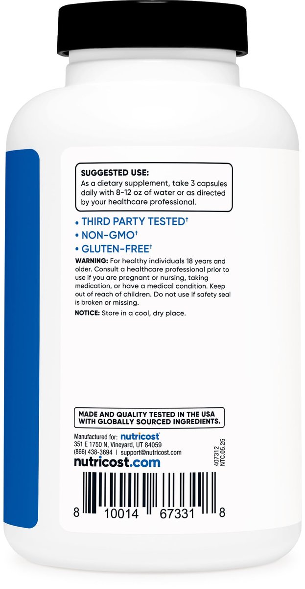 Nutricost Stickstoffmonoxid-Booster 2250mg, 180 Kapseln - 750mg pro Kapsel, 60 Portionen - Glutenfrei und Nicht-GVO