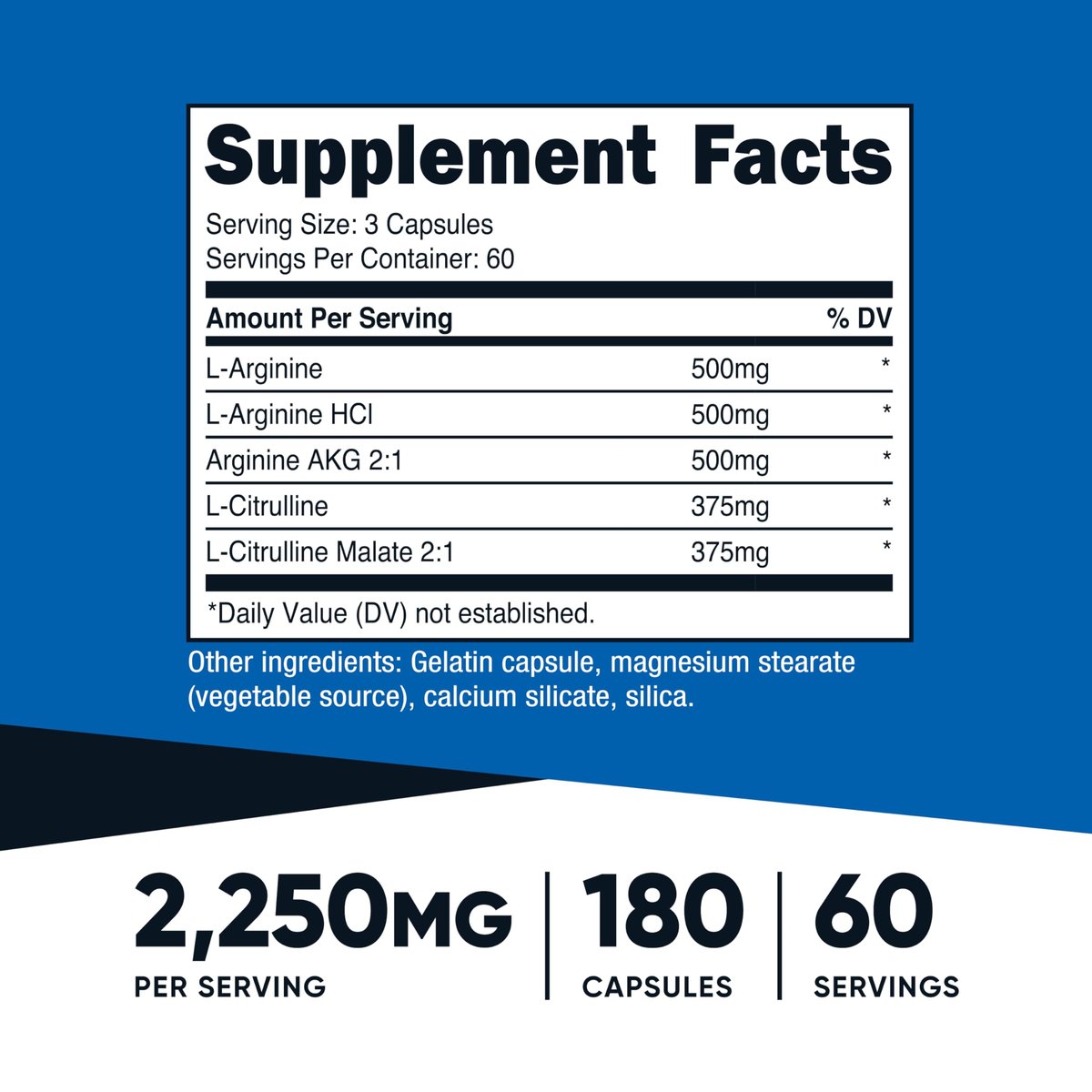 Nutricost Stickstoffmonoxid-Booster 2250mg, 180 Kapseln - 750mg pro Kapsel, 60 Portionen - Glutenfrei und Nicht-GVO