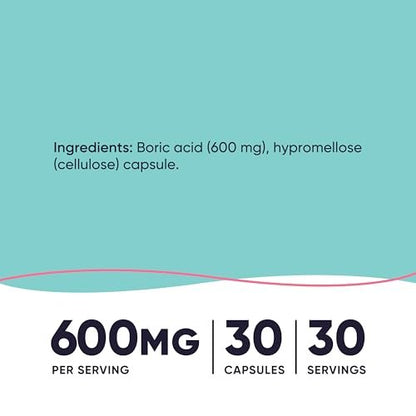 Nutricost Borsäure 600mg, 30 Kapseln - Vaginalzäpfchen - Non-GMO - für Frauen