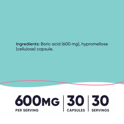 Nutricost Borsäure 600mg, 30 Kapseln - Vaginalzäpfchen - Non-GMO - für Frauen