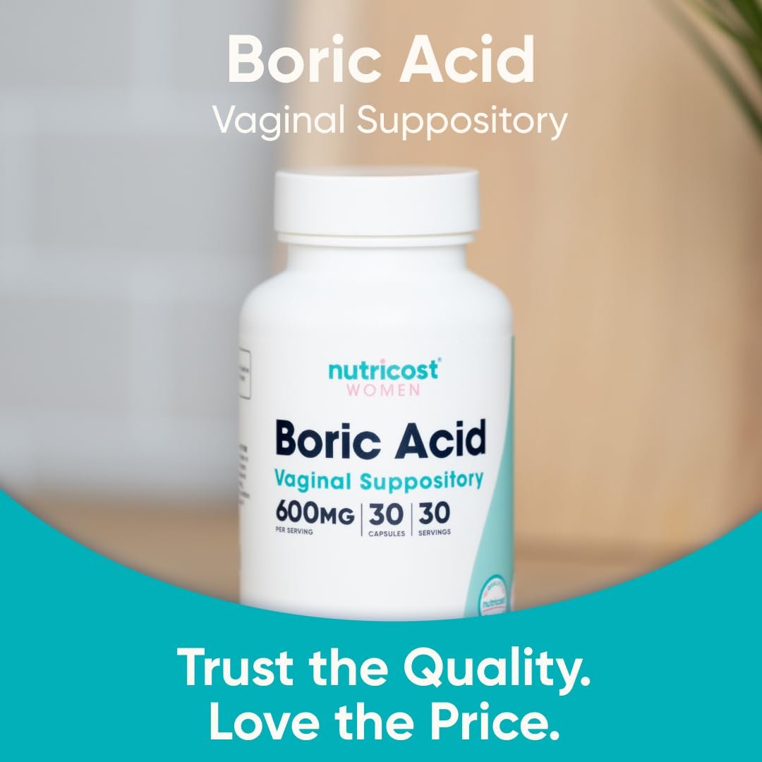 Nutricost Borsäure 600mg, 30 Kapseln - Vaginalzäpfchen - Non-GMO - für Frauen