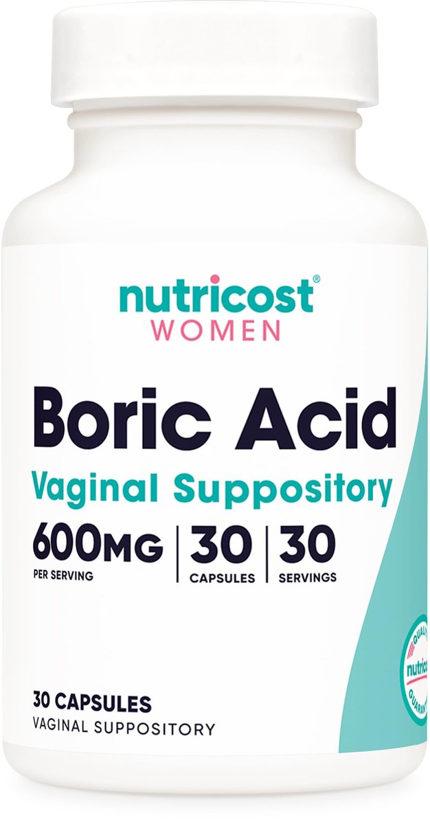 Nutricost Borsäure 600mg, 30 Kapseln - Vaginalzäpfchen - Non-GMO - für Frauen