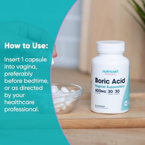 Nutricost Borsäure 600mg, 30 Kapseln - Vaginalzäpfchen - Non-GMO - für Frauen