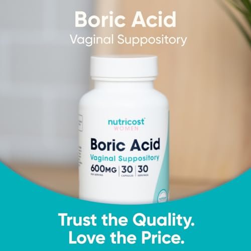 Nutricost Borsäure 600mg, 30 Kapseln - Vaginalzäpfchen - Non-GMO - für Frauen