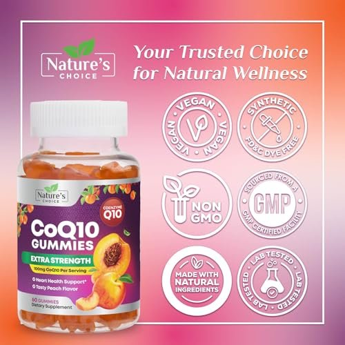 CoQ10 Gummis für Erwachsene - Coenzym Q10 100 mg pro Portion - 3-fache Stärke, hochabsorbierendes Antioxidans für Herzgesundheit und Energieproduktion - Co Q10 (Coq 10) Nahrungsergänzung - 60 Gummis