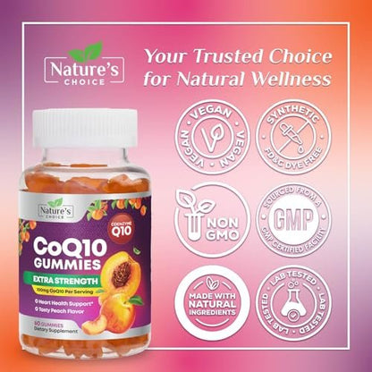 CoQ10 Gummis für Erwachsene - Coenzym Q10 100 mg pro Portion - 3-fache Stärke, hochabsorbierendes Antioxidans für Herzgesundheit und Energieproduktion - Co Q10 (Coq 10) Nahrungsergänzung - 60 Gummis