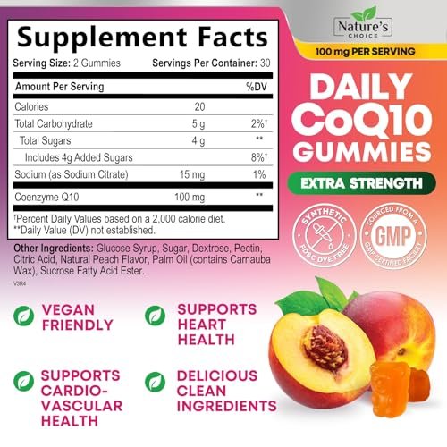 CoQ10 Gummis für Erwachsene - Coenzym Q10 100 mg pro Portion - 3-fache Stärke, hochabsorbierendes Antioxidans für Herzgesundheit und Energieproduktion - Co Q10 (Coq 10) Nahrungsergänzung - 60 Gummis