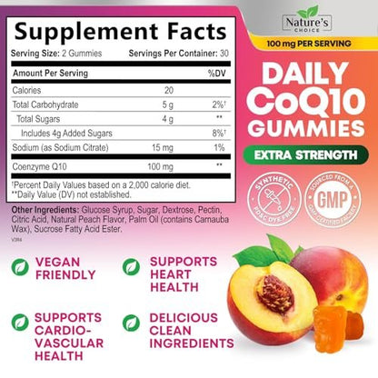 CoQ10 Gummis für Erwachsene - Coenzym Q10 100 mg pro Portion - 3-fache Stärke, hochabsorbierendes Antioxidans für Herzgesundheit und Energieproduktion - Co Q10 (Coq 10) Nahrungsergänzung - 60 Gummis