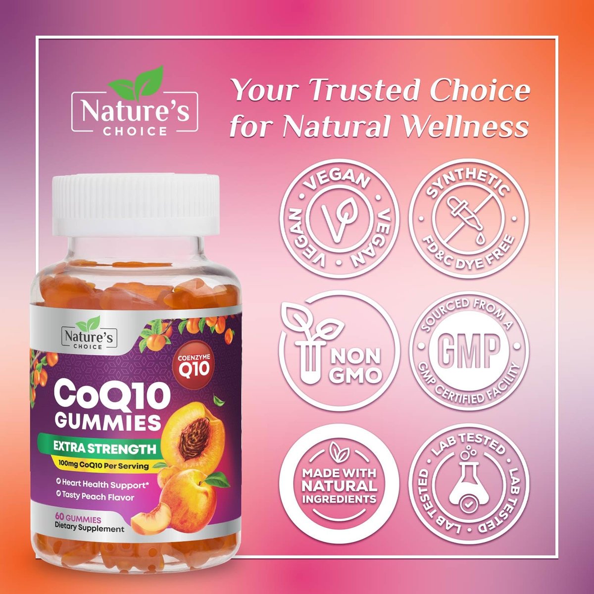 CoQ10 Gummis für Erwachsene - Coenzym Q10 100 mg pro Portion - 3-fache Stärke, hochabsorbierendes Antioxidans für Herzgesundheit und Energieproduktion - Co Q10 (Coq 10) Nahrungsergänzung - 60 Gummis