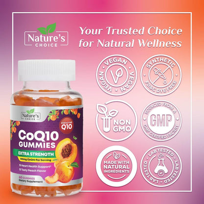CoQ10 Gummis für Erwachsene - Coenzym Q10 100 mg pro Portion - 3-fache Stärke, hochabsorbierendes Antioxidans für Herzgesundheit und Energieproduktion - Co Q10 (Coq 10) Nahrungsergänzung - 60 Gummis