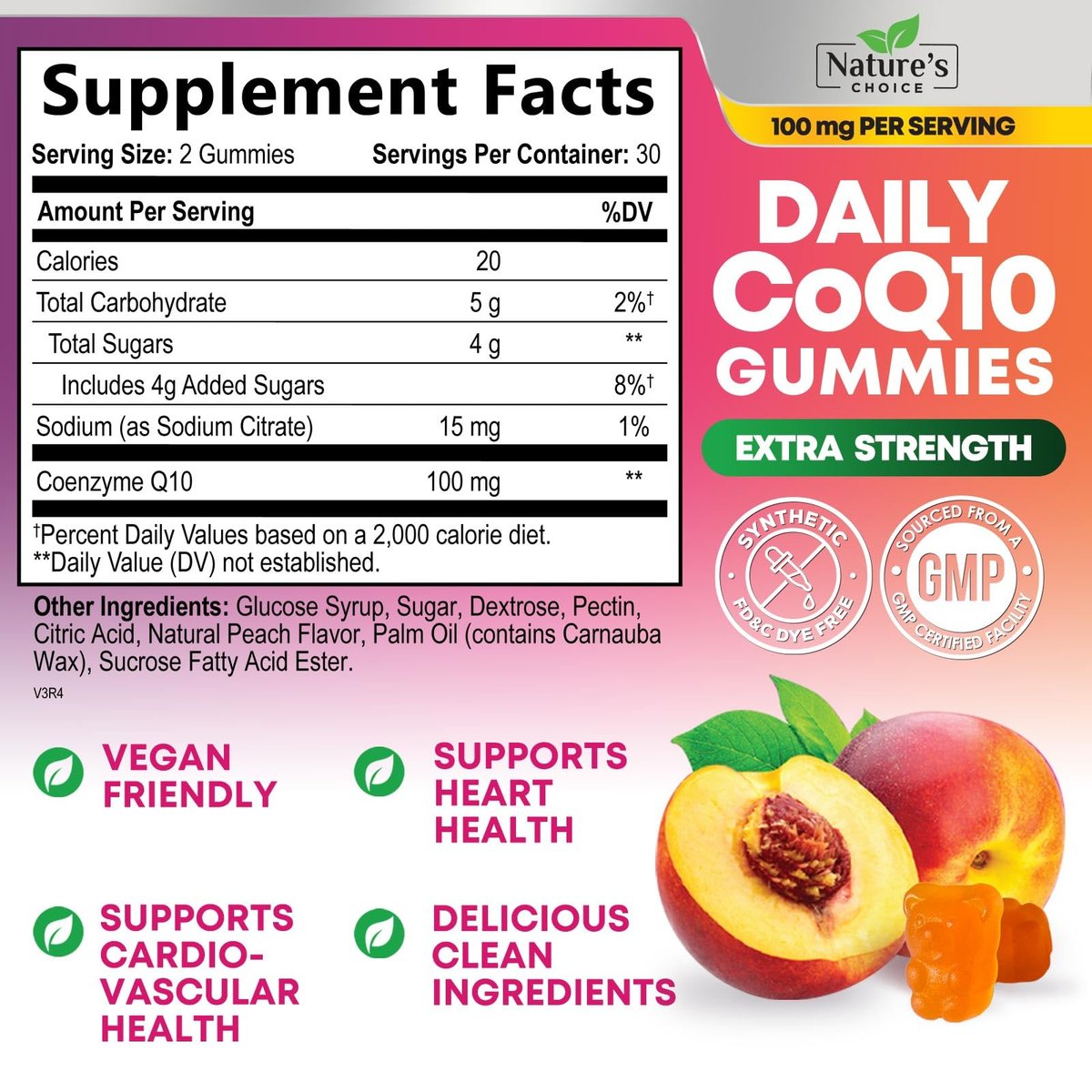CoQ10 Gummis für Erwachsene - Coenzym Q10 100 mg pro Portion - 3-fache Stärke, hochabsorbierendes Antioxidans für Herzgesundheit und Energieproduktion - Co Q10 (Coq 10) Nahrungsergänzung - 60 Gummis