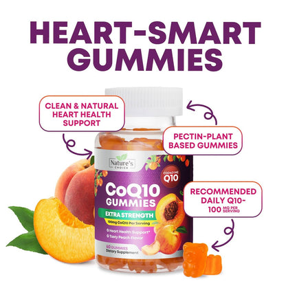 CoQ10 Gummis für Erwachsene - Coenzym Q10 100 mg pro Portion - 3-fache Stärke, hochabsorbierendes Antioxidans für Herzgesundheit und Energieproduktion - Co Q10 (Coq 10) Nahrungsergänzung - 60 Gummis