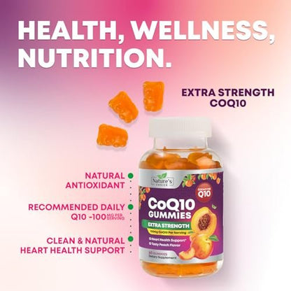 CoQ10 Gummis für Erwachsene - Coenzym Q10 100 mg pro Portion - 3-fache Stärke, hochabsorbierendes Antioxidans für Herzgesundheit und Energieproduktion - Co Q10 (Coq 10) Nahrungsergänzung - 60 Gummis
