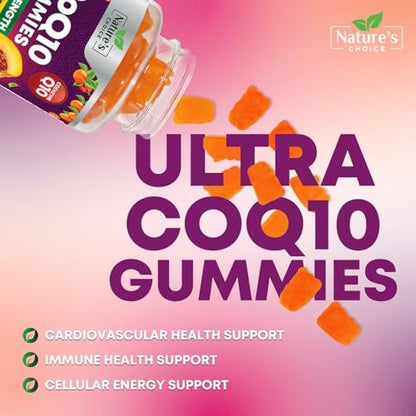 CoQ10 Gummis für Erwachsene - Coenzym Q10 100 mg pro Portion - 3-fache Stärke, hochabsorbierendes Antioxidans für Herzgesundheit und Energieproduktion - Co Q10 (Coq 10) Nahrungsergänzung - 60 Gummis
