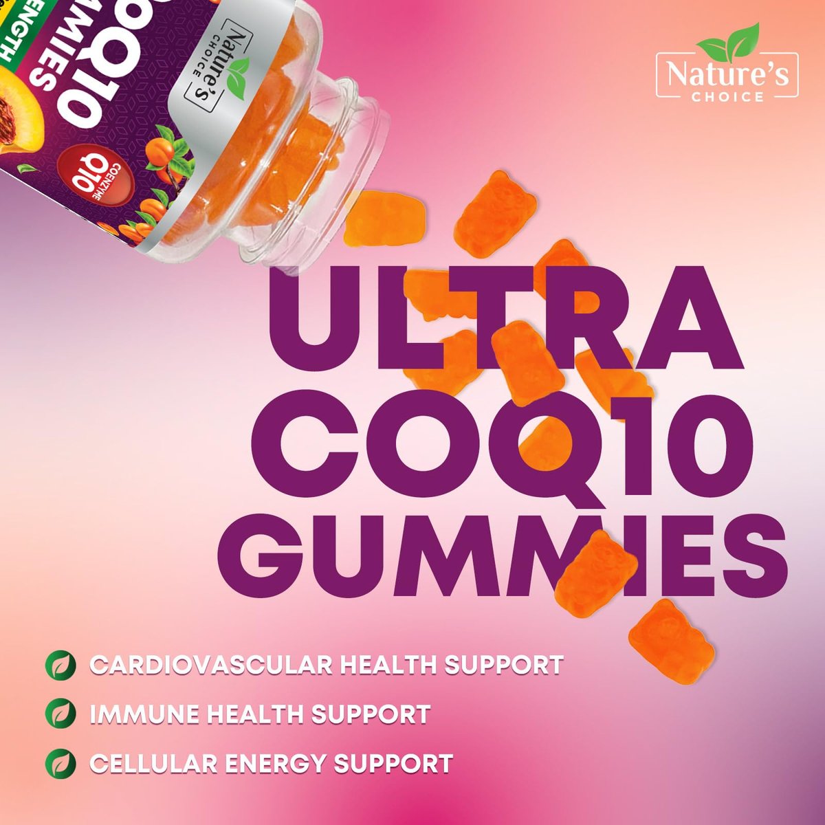 CoQ10 Gummis für Erwachsene - Coenzym Q10 100 mg pro Portion - 3-fache Stärke, hochabsorbierendes Antioxidans für Herzgesundheit und Energieproduktion - Co Q10 (Coq 10) Nahrungsergänzung - 60 Gummis