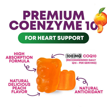 CoQ10 Gummis für Erwachsene - Coenzym Q10 100 mg pro Portion - 3-fache Stärke, hochabsorbierendes Antioxidans für Herzgesundheit und Energieproduktion - Co Q10 (Coq 10) Nahrungsergänzung - 60 Gummis