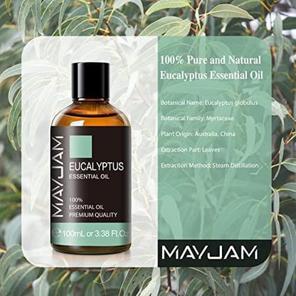 Eukalyptus ätherisches Öl, MAYJAM 3,38 fl.oz Große Flasche reines ätherisches Öl, ideal für Wohnzimmer, Schlafzimmer, Büro und Auto