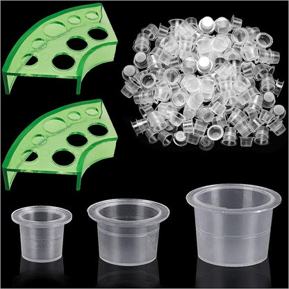 300 Stück Tattoo Farbbecher mit 2 Haltern - Moricher 100 kleine, 100 mittlere, 100 große Tattoo Ink Cups + 2 Cups Halter für Tattoo Farbe, Permanent Makeup Behälter, Tattoo Zubehör