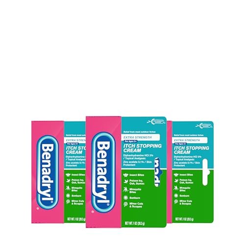 Benadryl Extra Stark Anti-Juckreiz Creme mit 2% Diphenhydramin HCI & zur Linderung von juckenden Outdoor-Beschwerden wie Giftefeu, Insektenstichen & mehr, 1 oz, 3er-Pack