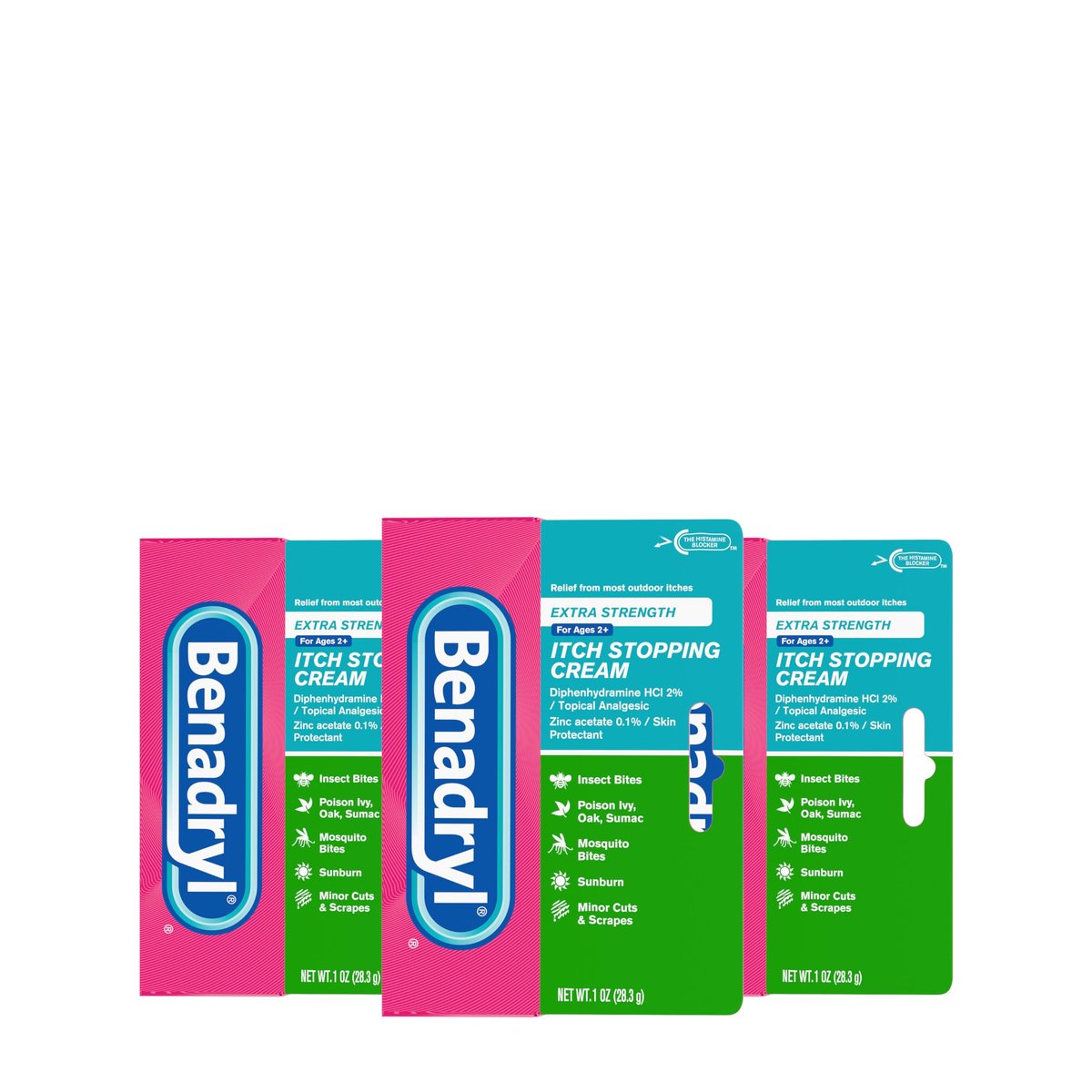 Benadryl Extra Stark Anti-Juckreiz Creme mit 2% Diphenhydramin HCI & zur Linderung von juckenden Outdoor-Beschwerden wie Giftefeu, Insektenstichen & mehr, 1 oz, 3er-Pack