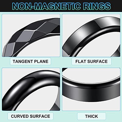 32-teiliges Set echter Hämatit-Ringe – Negative-Energie-Ring, nicht magnetisch, Hämatit-Schmuck, 6t gebogene Oberfläche, 6 flach, 6t facettiert, Größe 6-13, schicker cooler Schmuck (Schwarz)