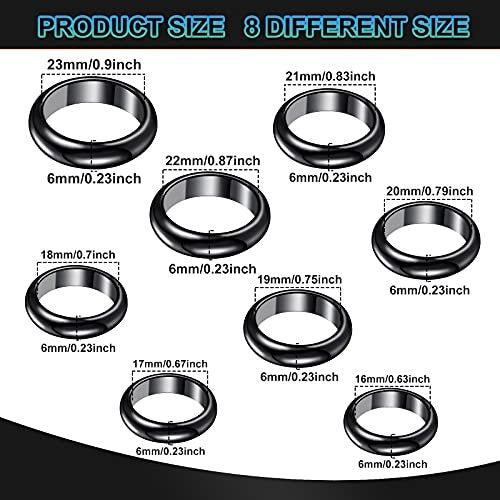 32-teiliges Set echter Hämatit-Ringe – Negative-Energie-Ring, nicht magnetisch, Hämatit-Schmuck, 6t gebogene Oberfläche, 6 flach, 6t facettiert, Größe 6-13, schicker cooler Schmuck (Schwarz)