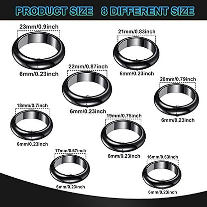 32-teiliges Set echter Hämatit-Ringe – Negative-Energie-Ring, nicht magnetisch, Hämatit-Schmuck, 6t gebogene Oberfläche, 6 flach, 6t facettiert, Größe 6-13, schicker cooler Schmuck (Schwarz)