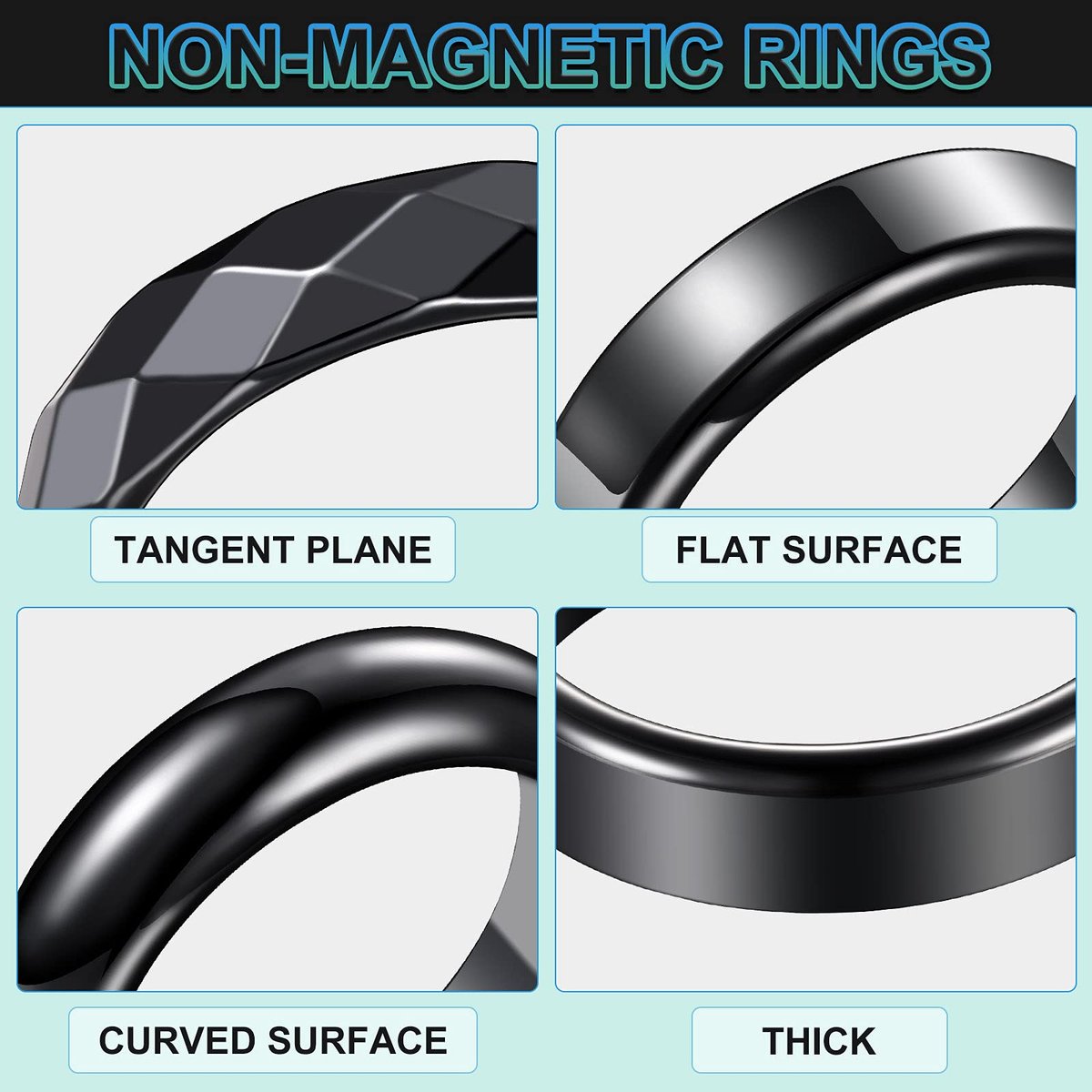 32-teiliges Set echter Hämatit-Ringe – Negative-Energie-Ring, nicht magnetisch, Hämatit-Schmuck, 6t gebogene Oberfläche, 6 flach, 6t facettiert, Größe 6-13, schicker cooler Schmuck (Schwarz)