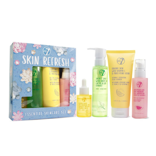 W7 Skin Refresh Hautpflegeset | Gesichtsreiniger, Toner, Serum & Feuchtigkeitscreme | Feuchtigkeitsspendende & Glow-Boosting Routine